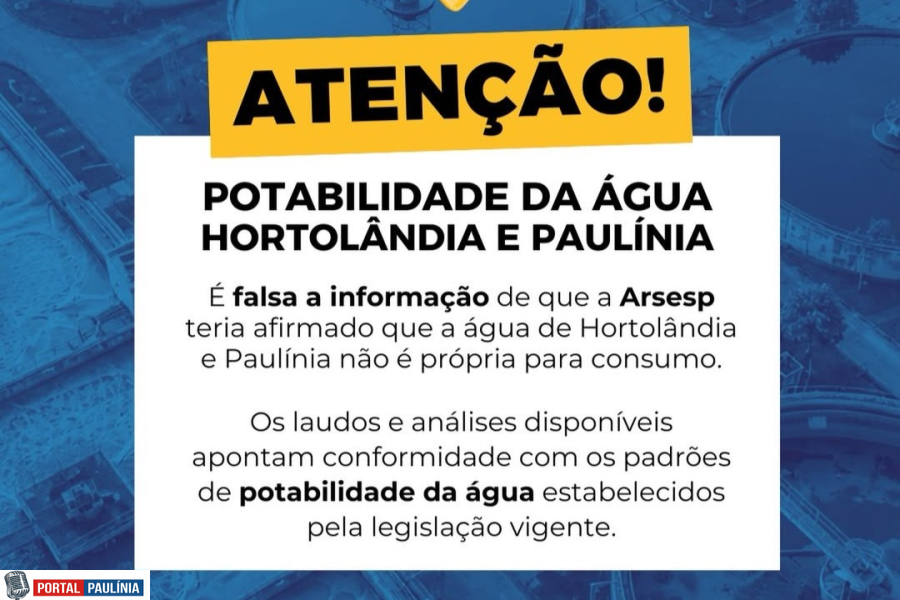 Arsesp nega que tenha afirmado que água de Hortolândia e Paulínia é imprópria para consumo